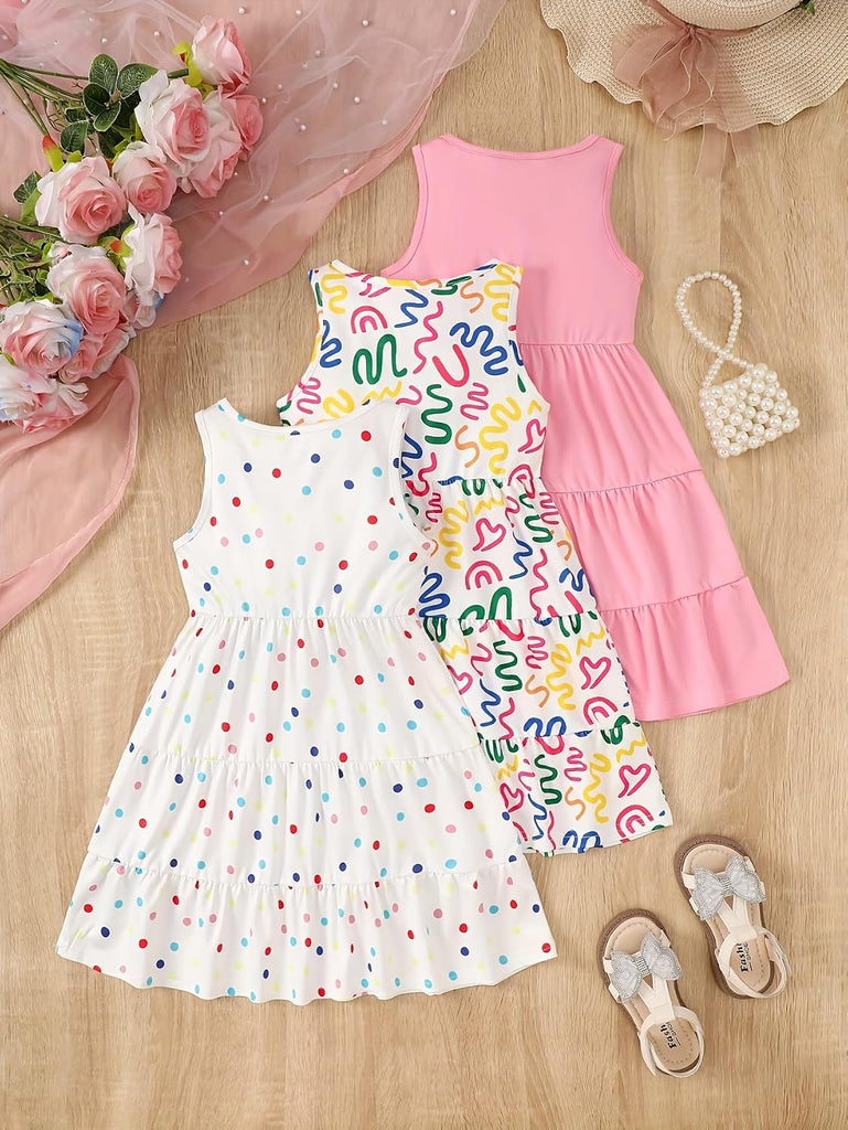 3 Packs Summer Sleeveless A-Line Tiered Dress