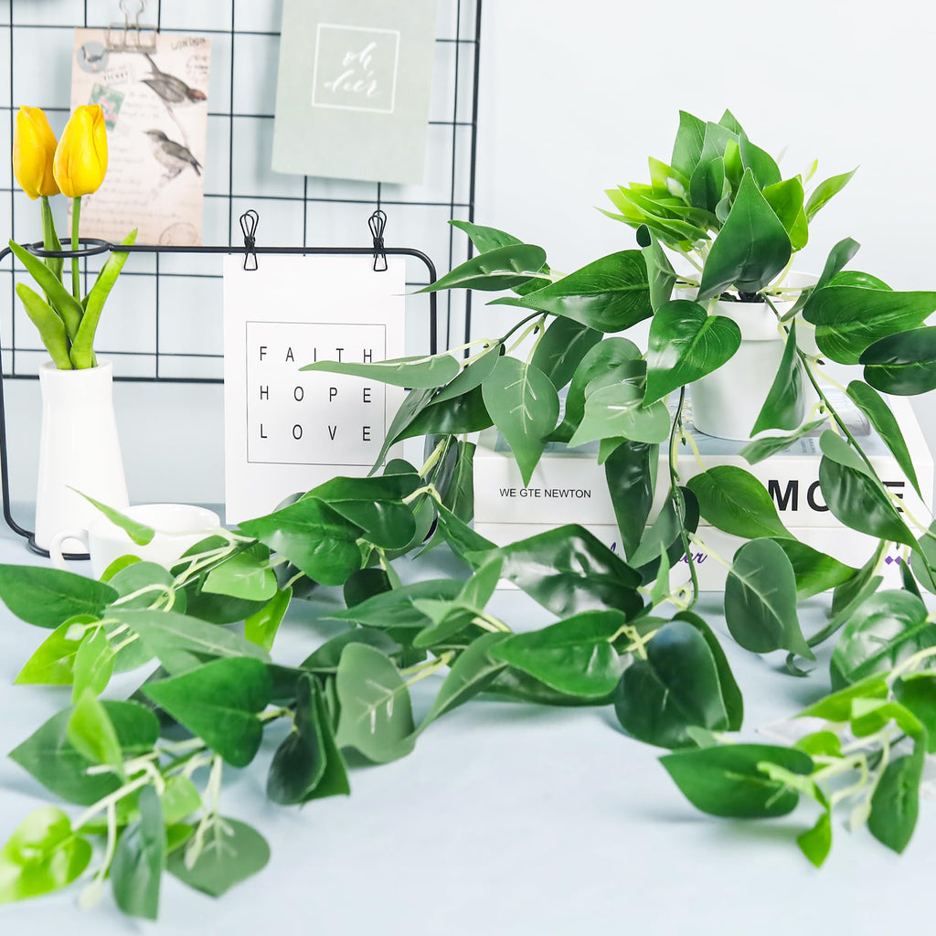 2Pcs Fake Hanging Plants Artificial in White Pots Decor