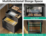 L Shaped Computer Desk with 6 Drawers & Power Outlet, 55 Inch Corner Desk with Reversible Storage Shelf & File Drawer
