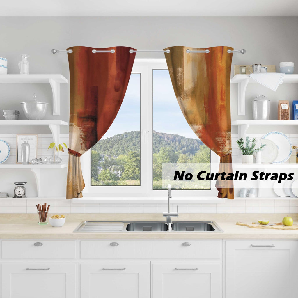 Burnt Orange Abstract Curtains, 26W x 36L, 2 Panels