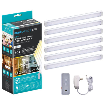 Works with Alexa Smart Under Cabinet Lighting Kit, Adjustable LEDs, (6) 9" Bars, White