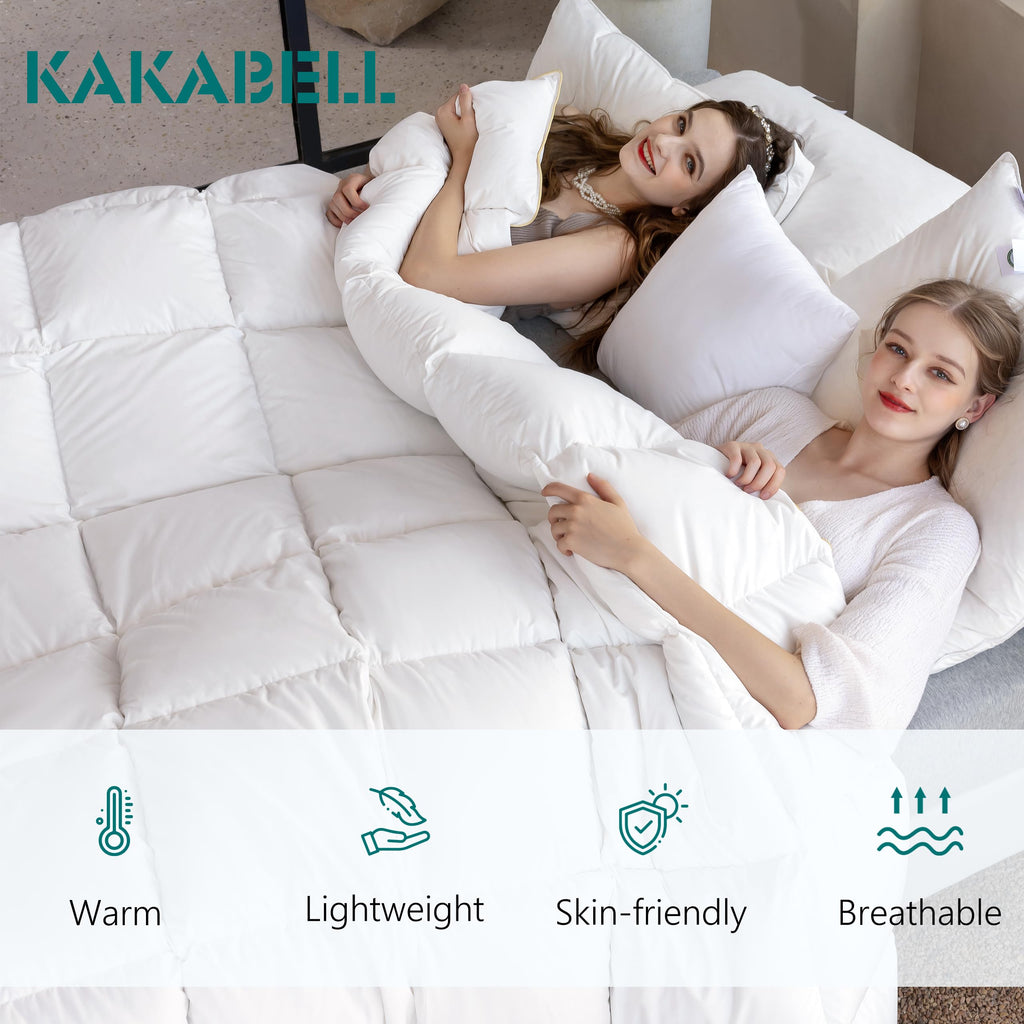 Goose Down Feather Comforter Palatial King Size Noiseless Duvet Insert with Premium Egyptian Cotton Cover Medium Warm