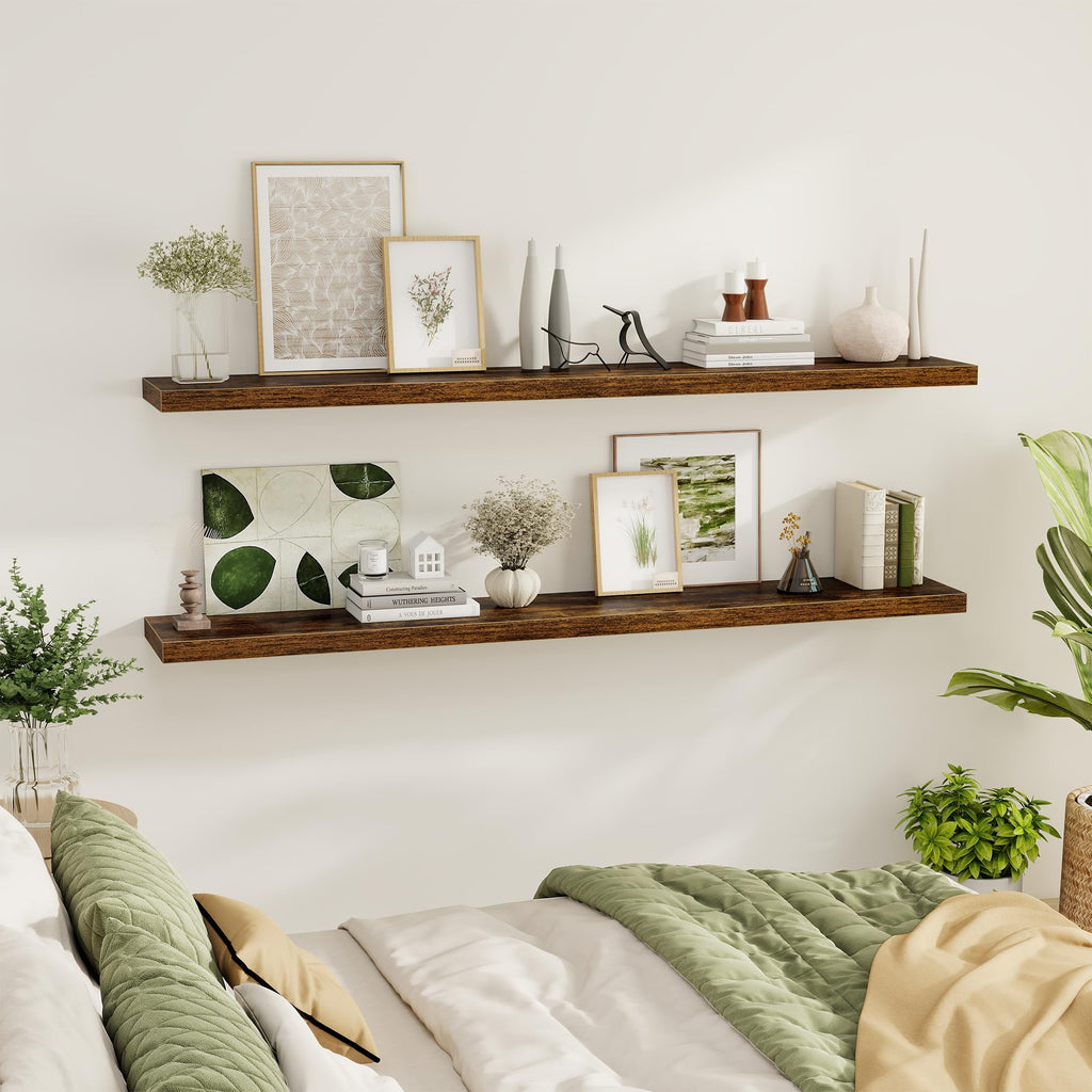 72 Inch Floating Shelves for Wall 2 Pack Shelves |Kitchen|Bathroom 72 x 9.3 Inch Wood Floating Shelf with Invisible