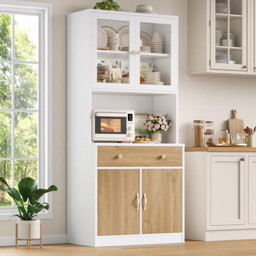 71" Tall Kitchen Pantry Storage Cabinet with Microwave Stand, Modern Kitchen Hutch with Countertop, Wood Coffee