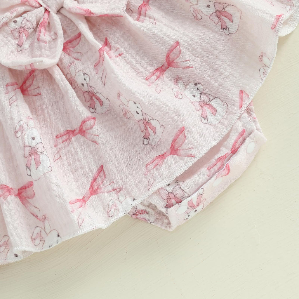 Newborn Baby Girl Easter Outfit Smocked Bunny/Carrot Romper Cotton Linen Bodysuit Headband Summer Clothes