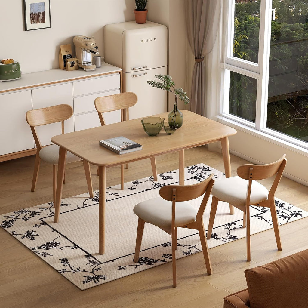 100% Solid Oak Dining Chairs, Mid Century Modern Dining Chair with Curved Backrest, Fabric Upholstered Dining Chairs