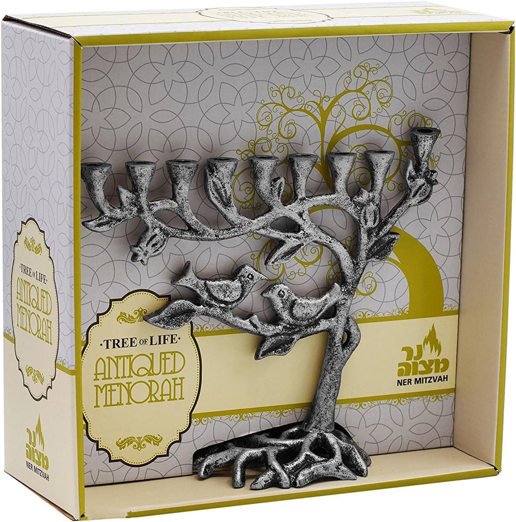 Tree of Life Menora for Chanuka - Fits All Standard Chanukah Candles - Artistic Candle Menorahs - Silver Hanukkah