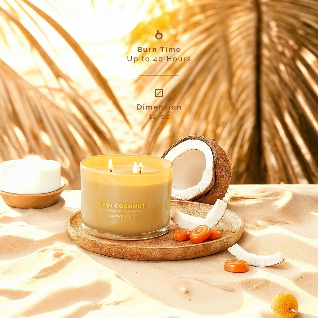 Luxury Coconut Scented Candle - Large 3 Wick Jar Candle - Elegant Gift for Women & Men - 100% Natural Soy Wax - Up - Set of 116