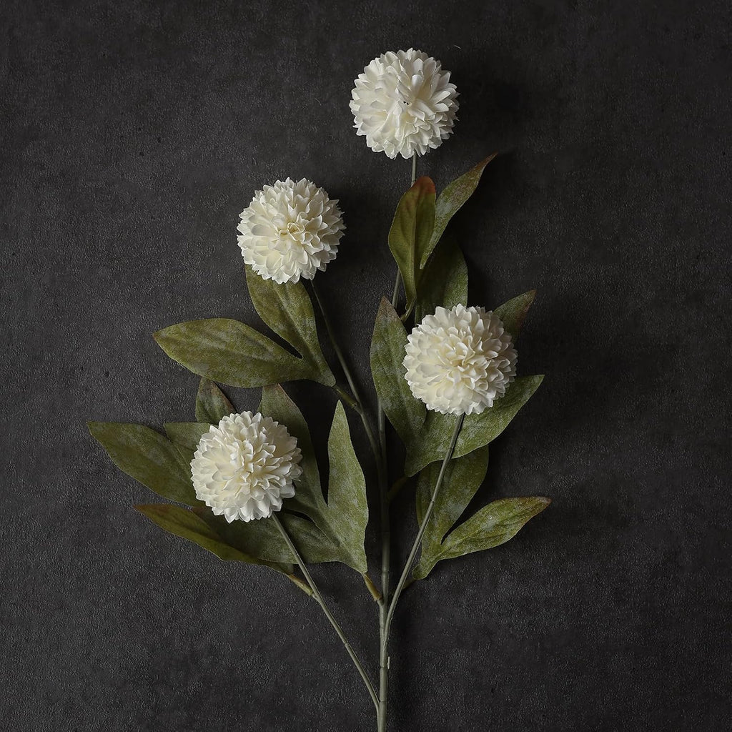 27"Artificial Pompon Mum Stems Silk Flowers for Vase Decor(Cream) - Set of 6