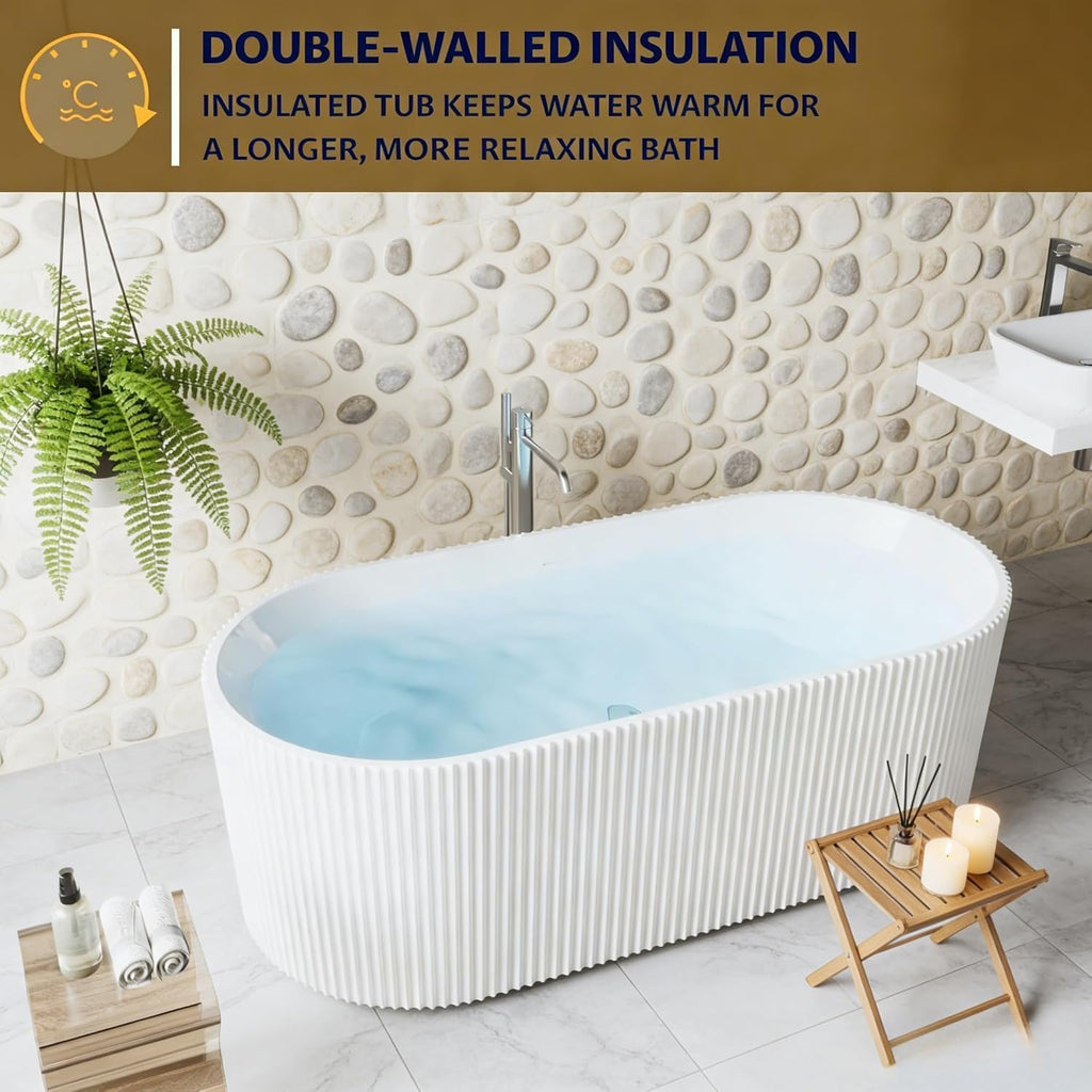 67'' Freestanding Bathtub, Deep Acrylic Soaking Tub with Non-Slip Base, cUPC Certified Modern Free Standing Tub