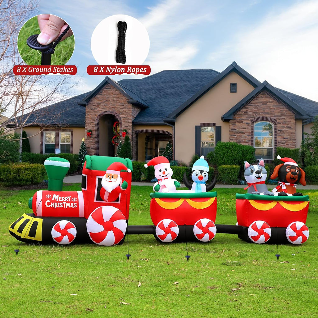 12 FT Christmas Inflatable Train with Santa Claus Holiday Decoration