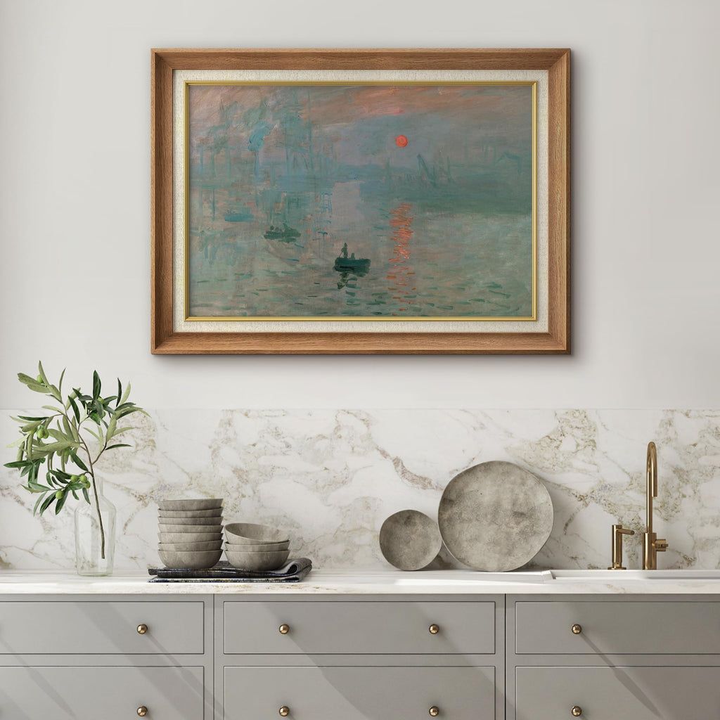 Premium Framed Wall Art Impression of Sunrise by Claude Monet Historic Cultural Illustrations Impressionism Scenic