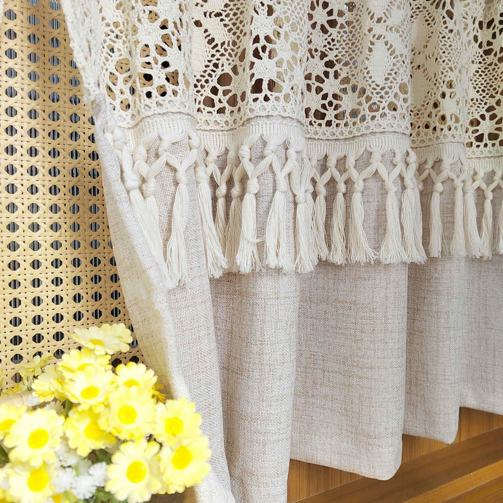 Boho Valances Crochet Tassel Kitchen Cafe Curtains 1PC W59 x L19