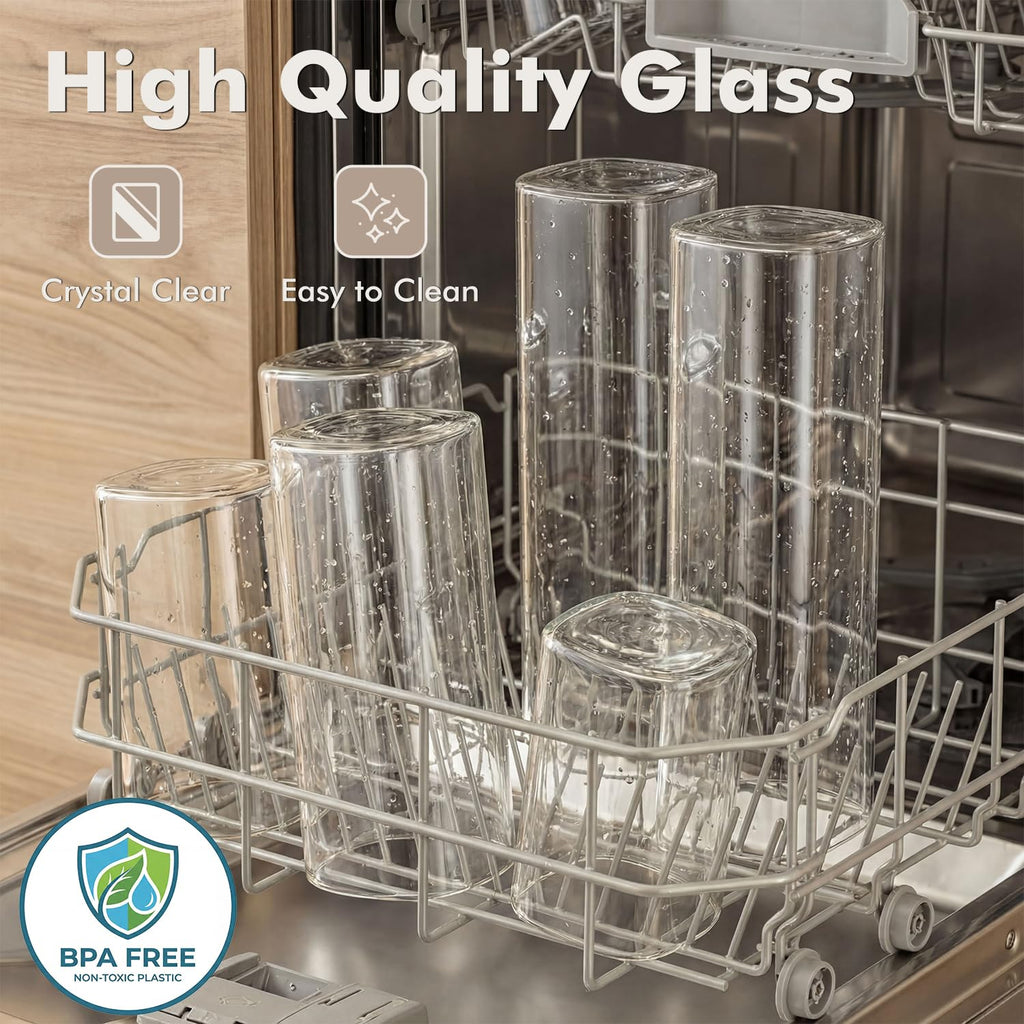 6-Pack 1.2Qt Rectangle Glass Storage Jars with Bamboo Lids