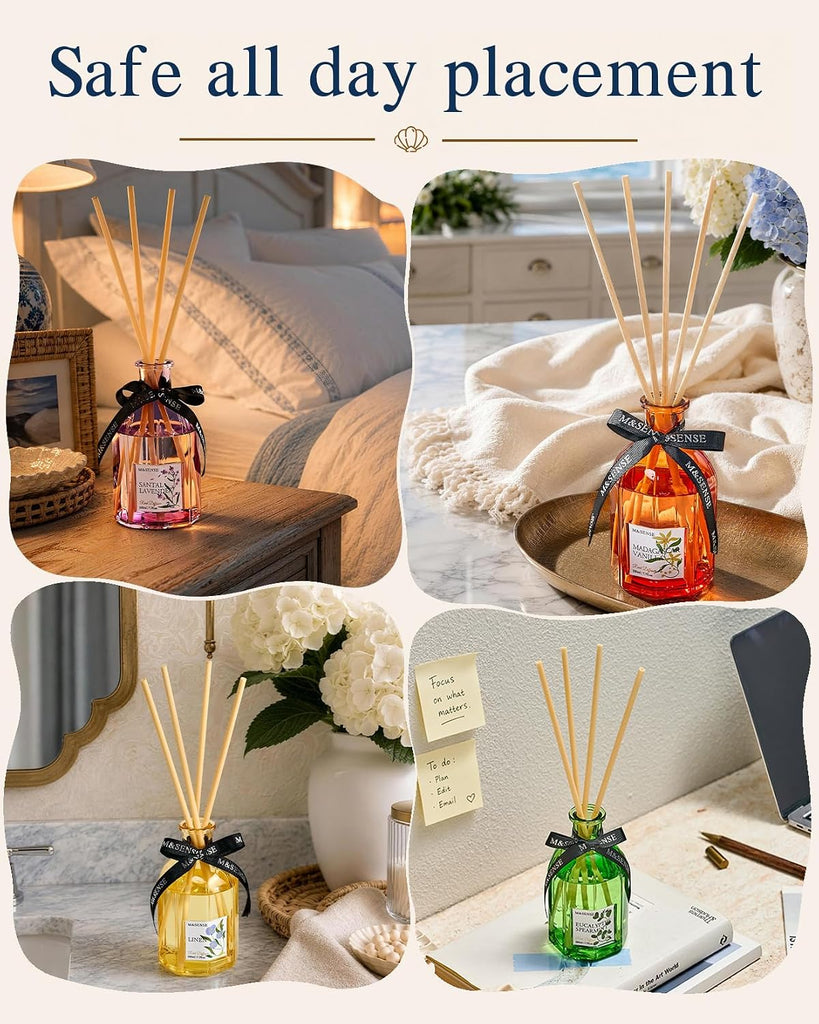 Reed Diffuser Set, Linen, 7.7 oz Natural Essential Oil - Set of 77