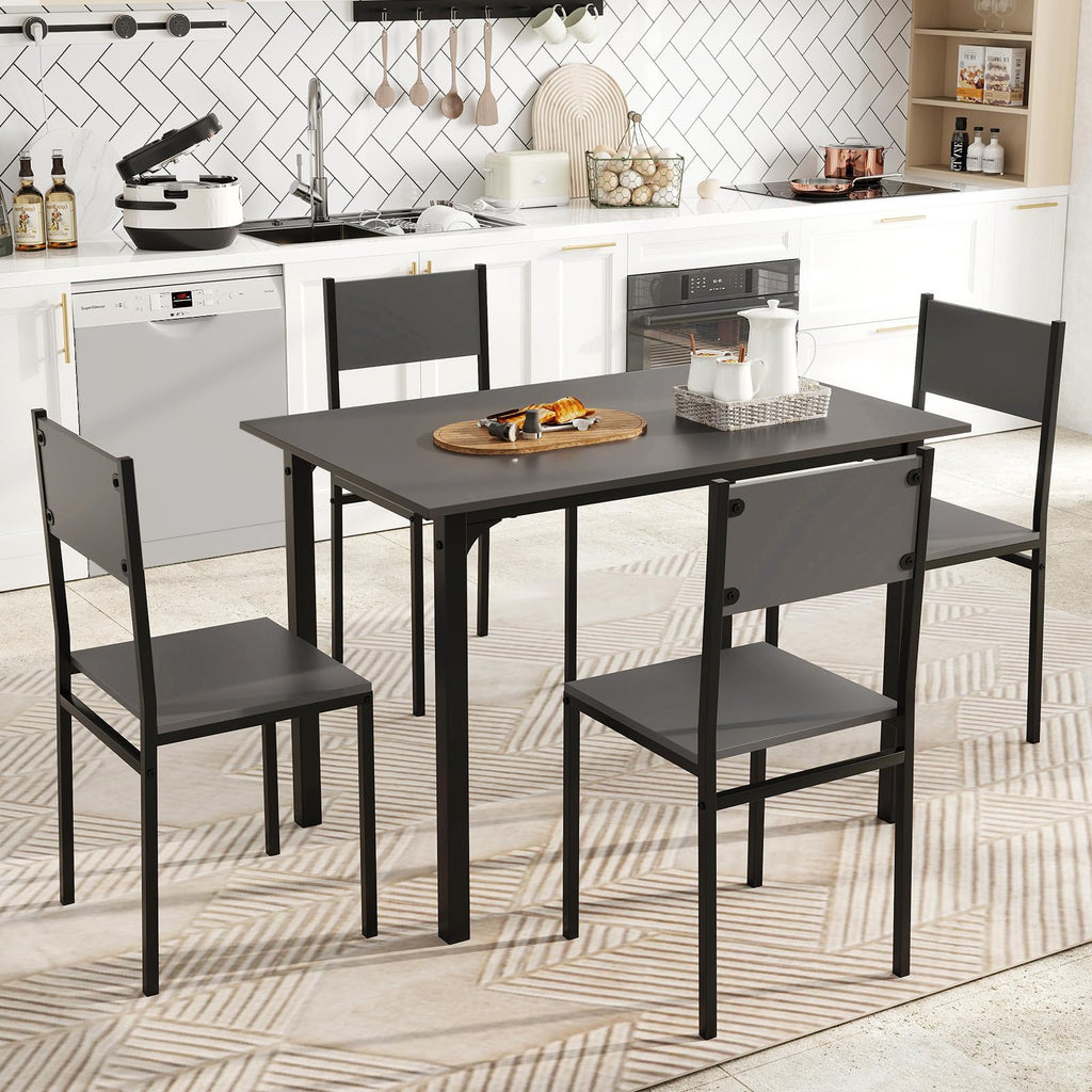 5-Piece Dining Table Set, Industrial Kitchen Table and Chairs for 4 with Backrest and Metal Frame, Rectangular