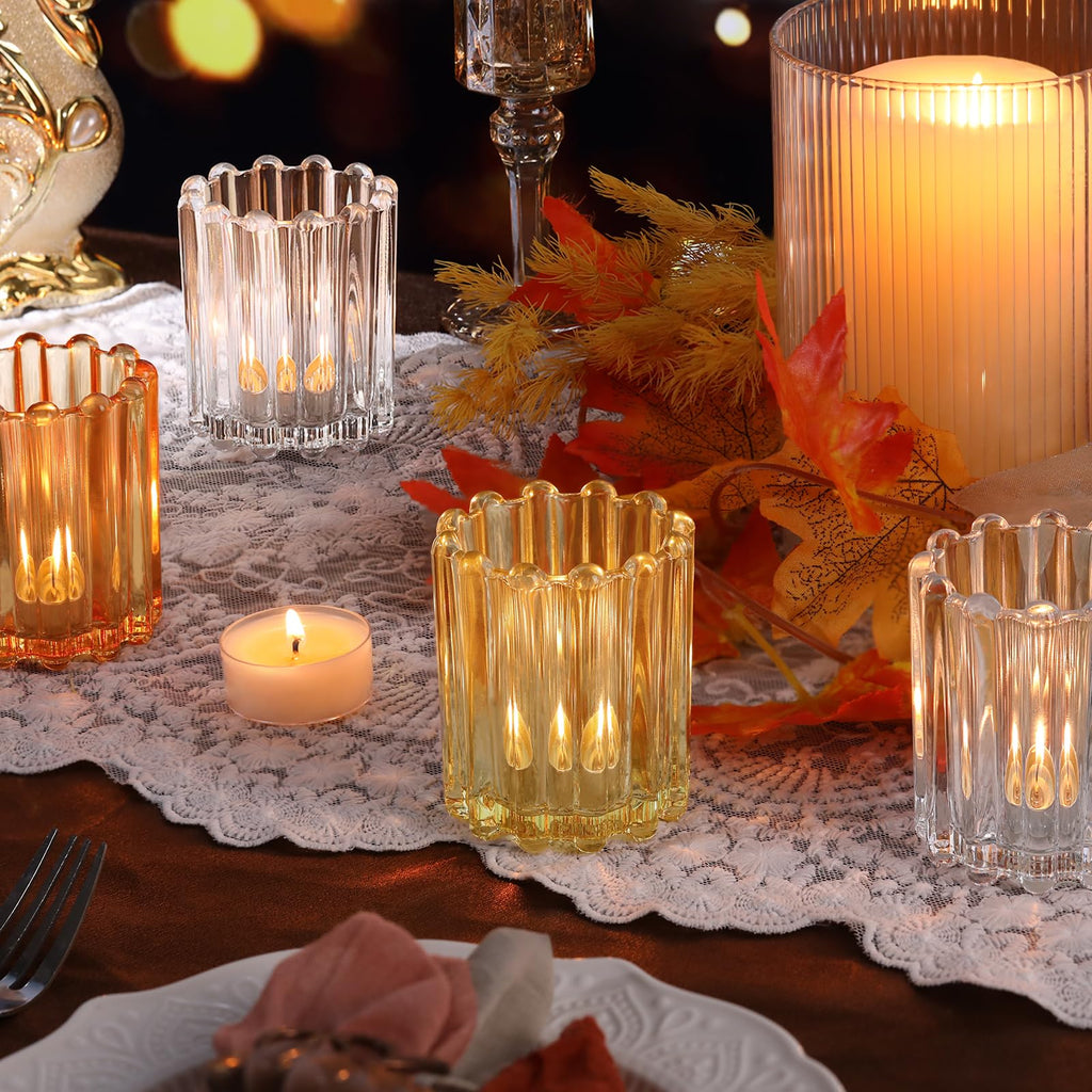 12PCS Votive Candle Holder, Orange Ribbed Votive Tealight Candle Holders