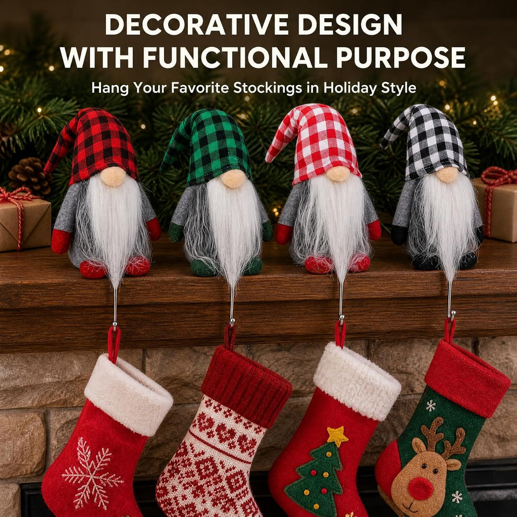 4 Sets 11 Inch Christmas Gnomes with Stocking Holders for Mantle