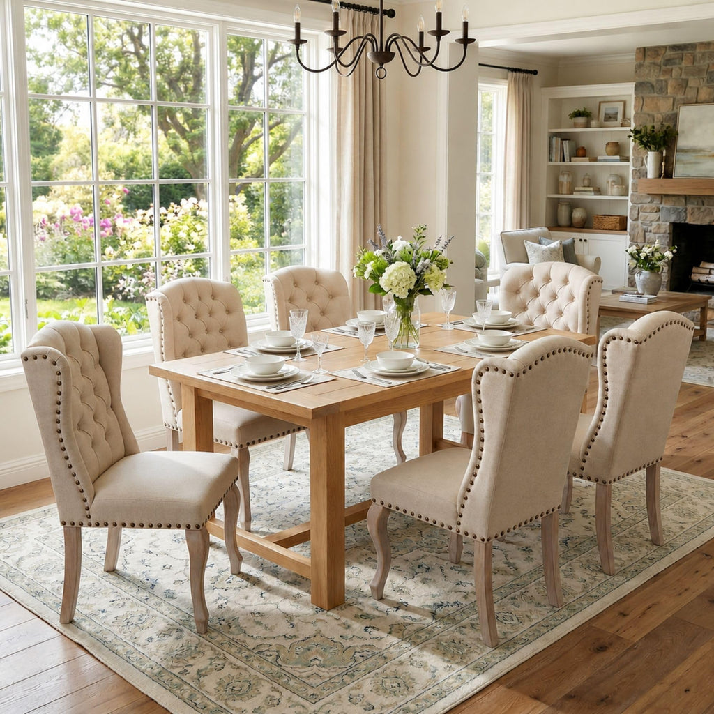 High Back Parsons Set of 2, Tufted Wingback Upholstered French Country Chairs with Nailhead Trim /Dining/Living