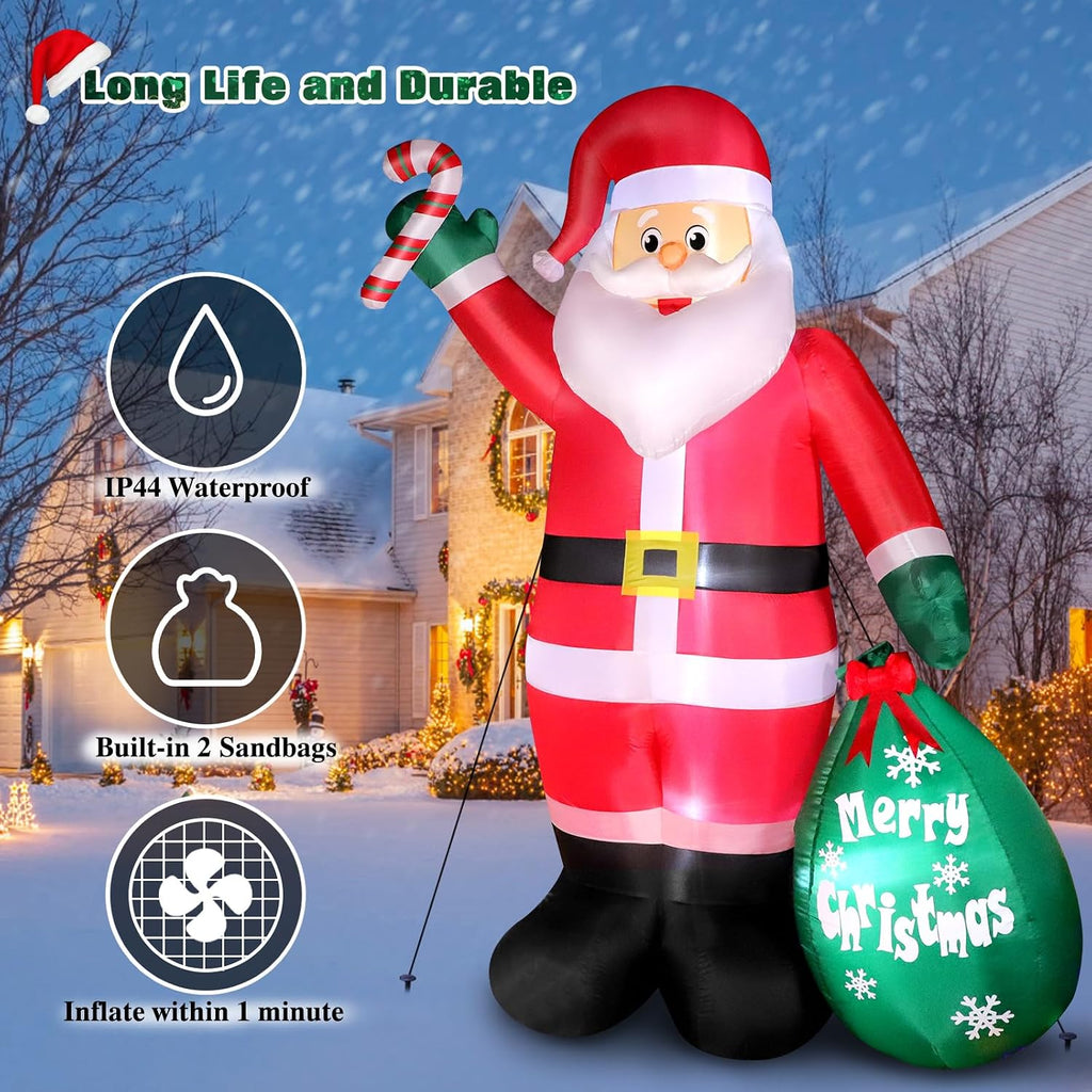 8 FT Christmas Inflatable Santa Claus with Candy and Big Gift Bag Outdoor Decor, Blow Up IP44 Weatherproof Xmas