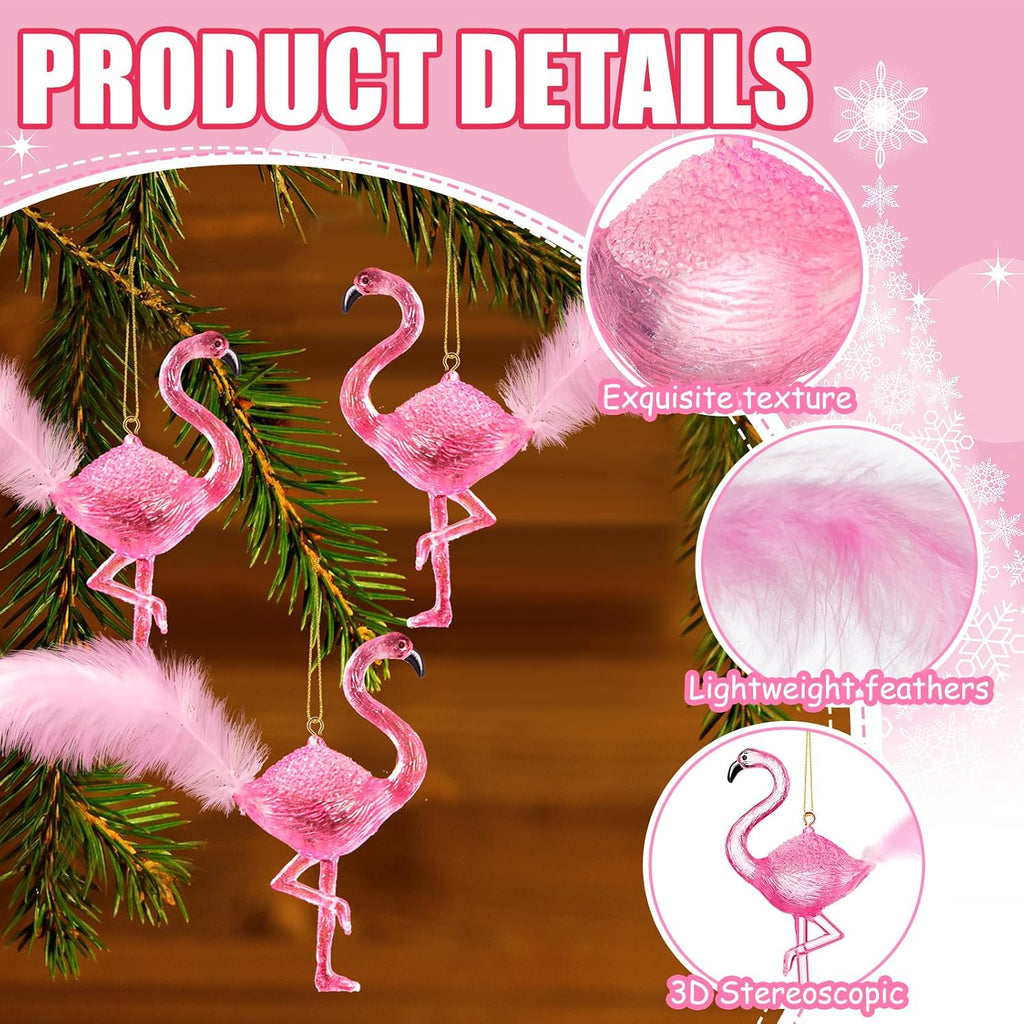 Pink Flamingo Christmas Ornament Hanging Flamingo Pink Xmas Ornaments Gifts Decor - Set of 6