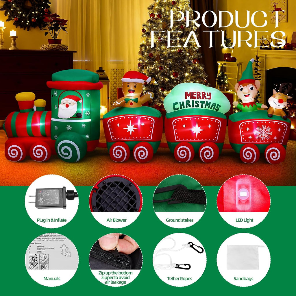 12FT Christmas Inflatables Train Decorations for Outdoor Lawn, Garden, Yard