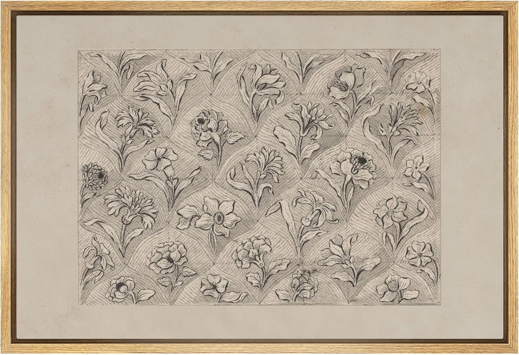 Framed Canvas Print Wall Art Set Vintage Floral Pattern Sketch Detailed Botanical Illustrations Modern Art