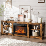 Fireplace TV Stand for up to 80 inch TVs, Farmhouse Entertainment Center with Electric Fireplace Heater & Adjustable Shelves, Fireplace Media Console Table for Living Room, Rustic Brown