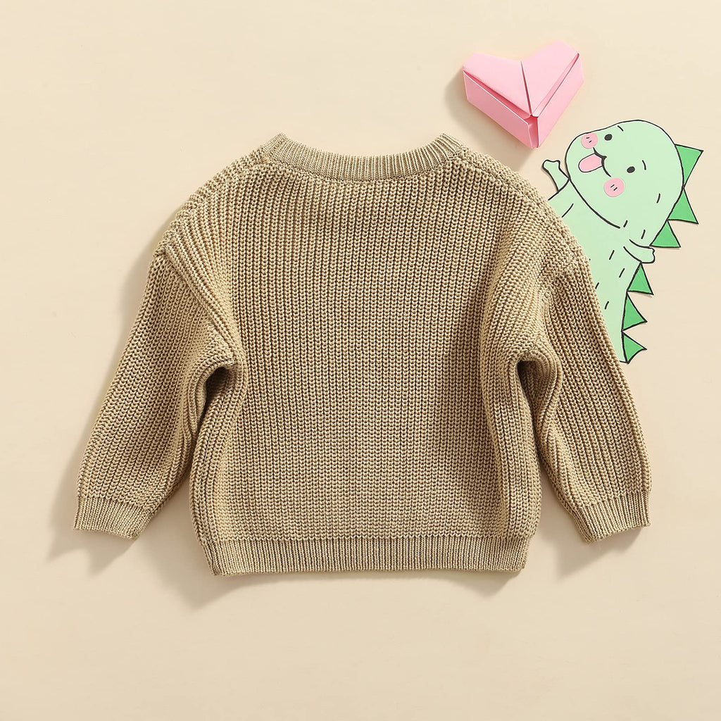 Toddler Baby Girl Boy Sweater Fall Winter Long Sleeve Knit Pullover Sweatshirt Outfit Tan