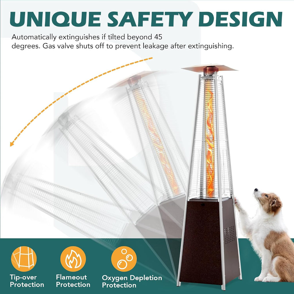 48,000 BTU Flame Pyramid Pool Heater With Cover, Triple Safety Protection Portable Patio Heater with Patio Cover