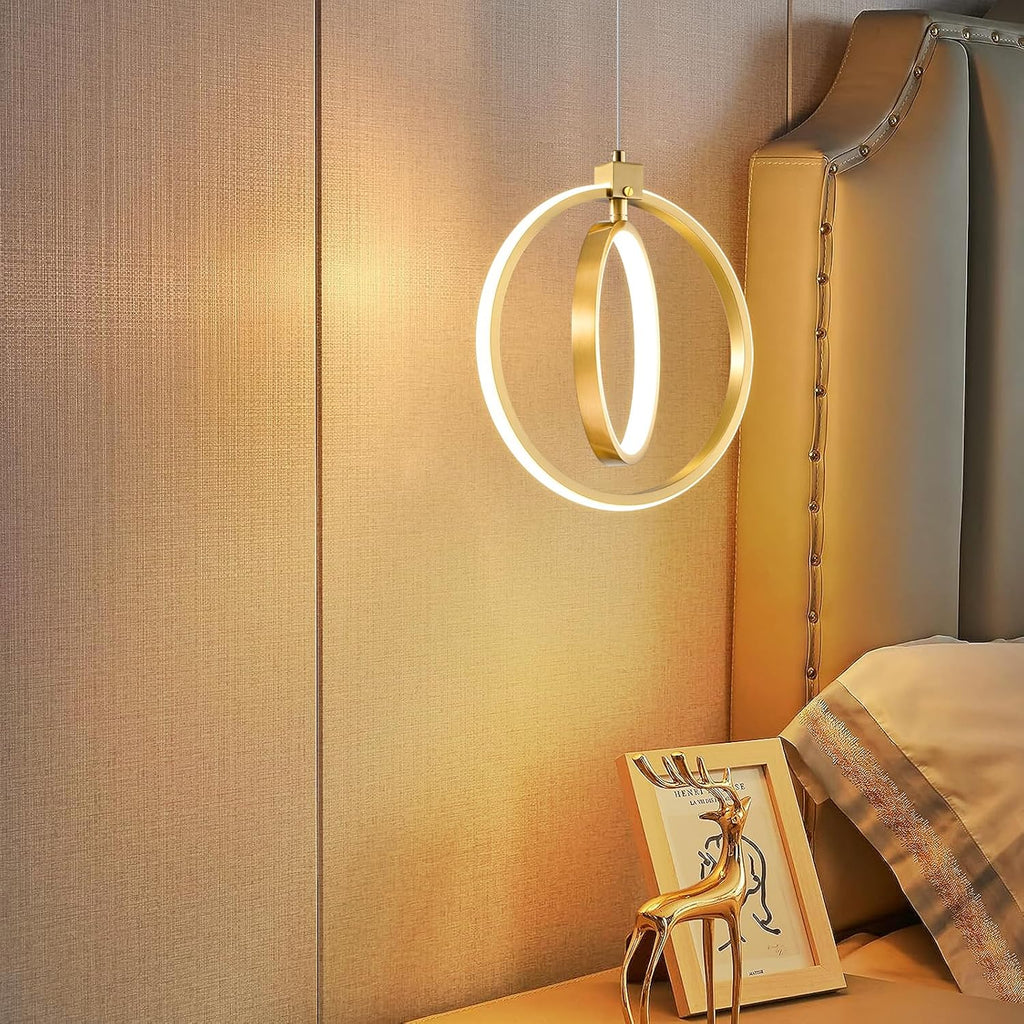 Modern LED Chandelier Gold Ring Pendant Light Fixtures 4000K Dimmable Height Adjustable Pendant Lighting for Dining