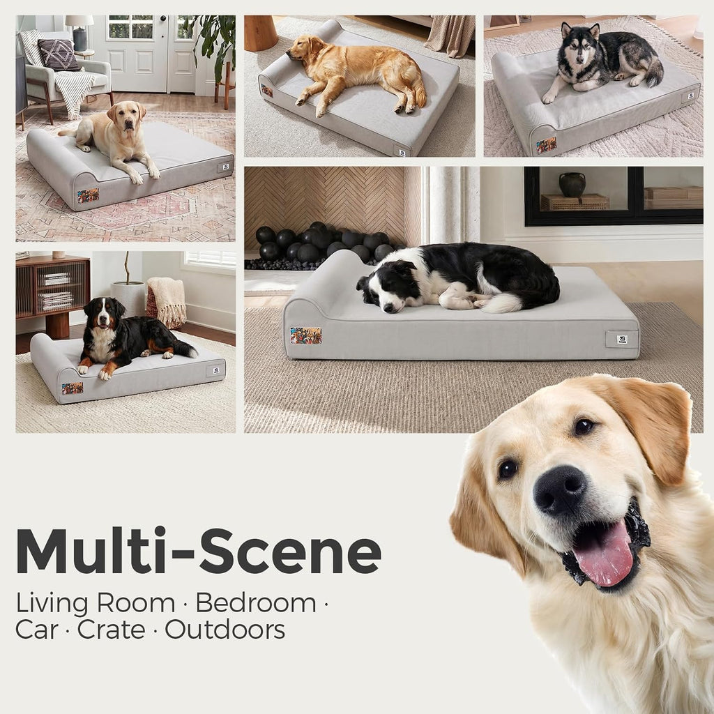 Orthopedic Dog Beds for Extra Large Dogs, 7" Extra Thick Memory Foam Canvas Pet Bed with Durable Chew Proof Fabric