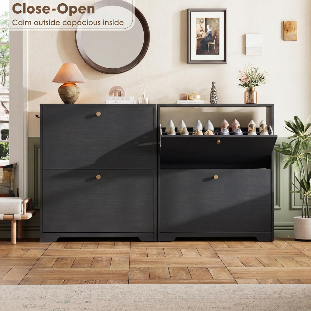 Shoe Cabinet with 2 Flip Drawers, Narrow Shoe Organizer Cabinet, Freestanding Shoe Rack Cabinet, Modern Shoe Storage