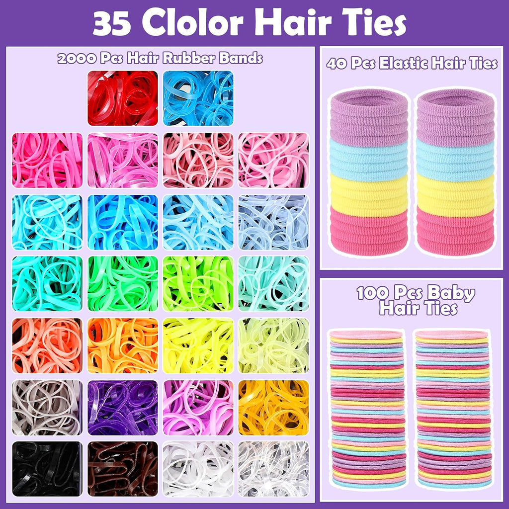 Hair Accessories for Girls, 2194 Pcs Colorful Elastic Hair Ties Set with Rubber Bands Butterfly Hair Clips Bobby Pins
