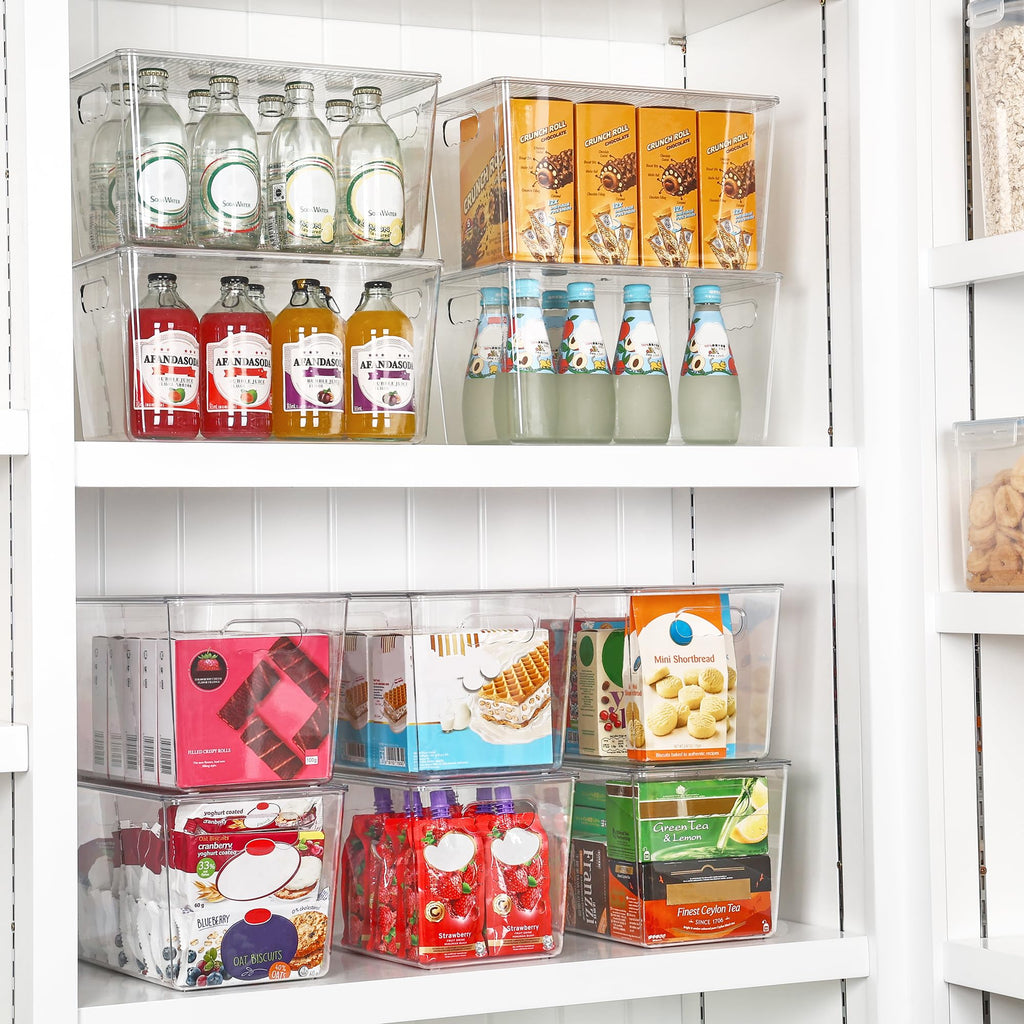 6 Pack Clear Stackable Storage Bins with Lids and Handles, XLarge