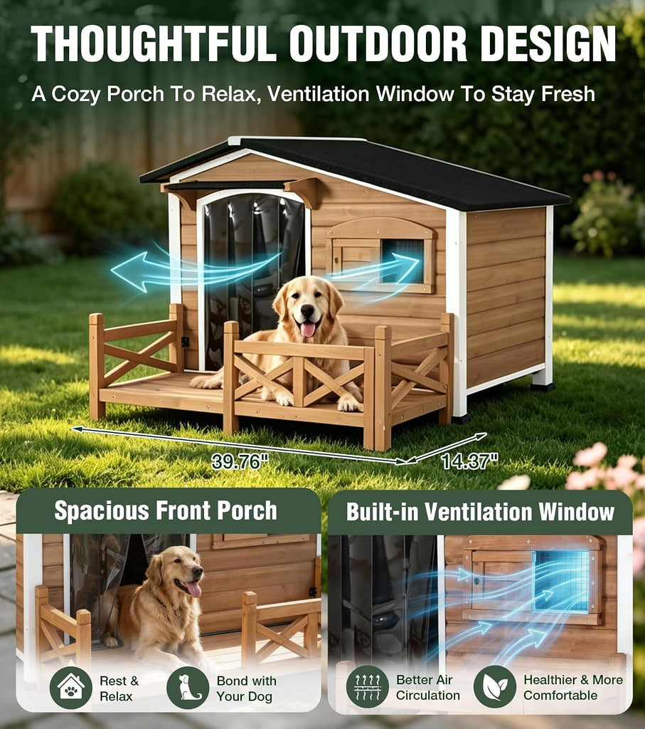 Dog House Outdor with Reinforced Iron Frame and Front Porch