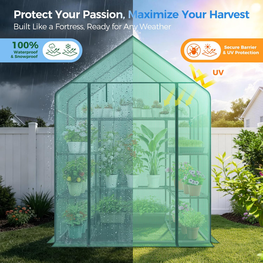 Greenhouse for Outdoors with Screen Windows, Upgraded 4 Tiers 11 Shelves Walk-in Greenhouses with Durable PE Cover