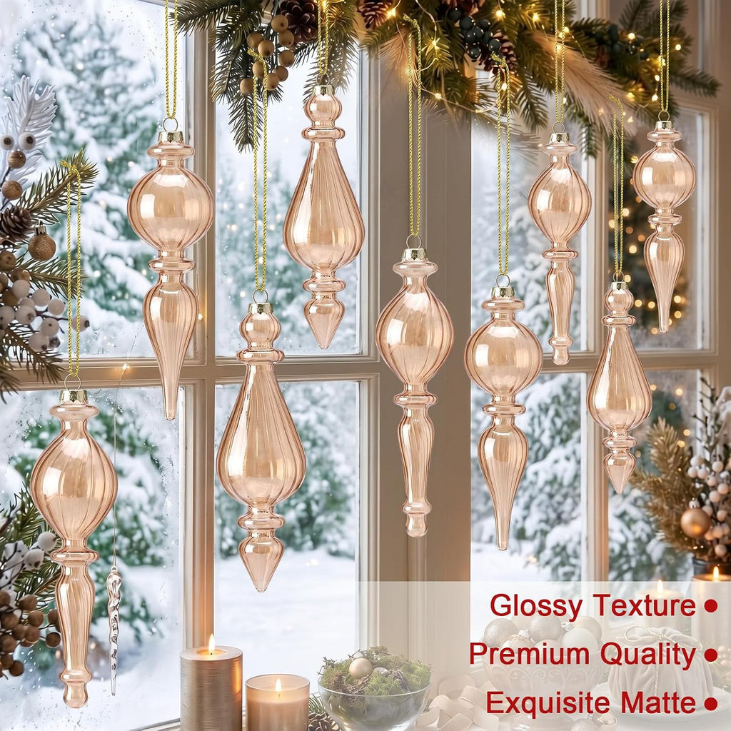 6 Pcs Champagne Crystal Glass Christmas Finial Ornaments