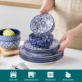 SELENE Plates and Bowls Set for 4, 12 Pieces Dinnerware Sets, Mircowave and Dishwasher Safe Dishes Set