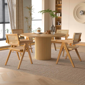 47" Round Wood Dining Table, Natural Wood Concrete Pedestal for for 5-6