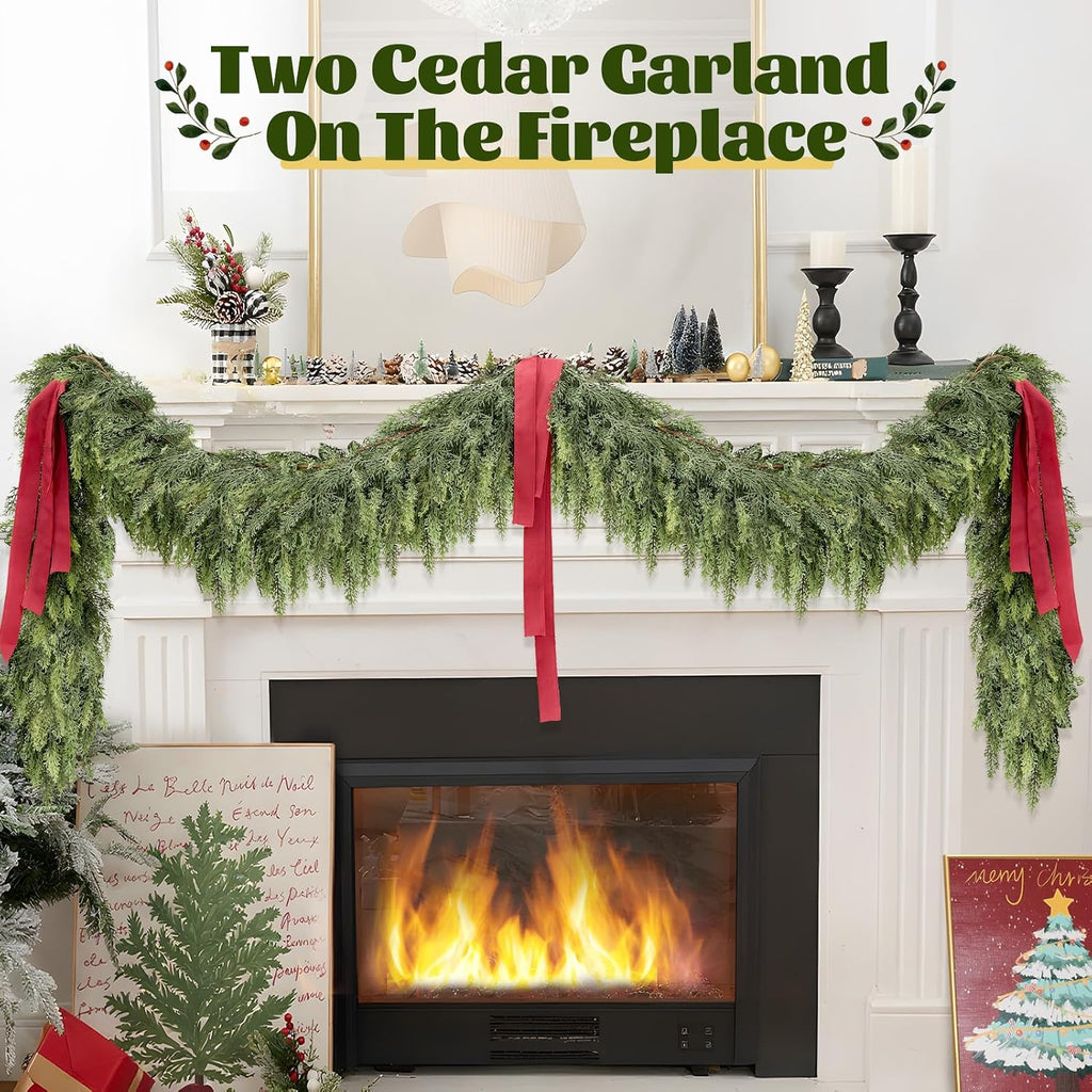 9FT Christmas Artificial Cedar Garland for Mantel