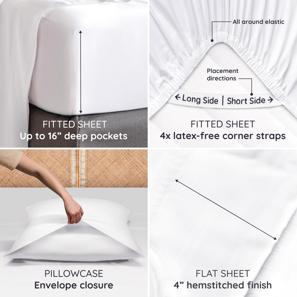 100% Viscose Derived from Bamboo Sheets Queen Size Deep Pocket Set - 4pcs Soft Cooling Sheets Queen Size, Fits Up to