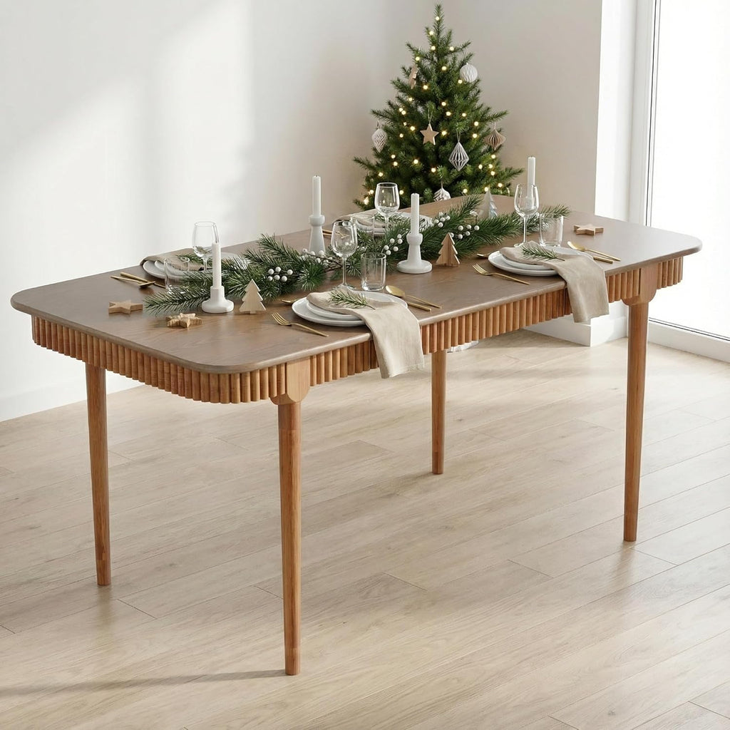 Mid-Century 63 Inch Solid Wood Dining Table for 4-6, Retro Farmhouse Kitchen Table with Large Tabletop, Modern Table
