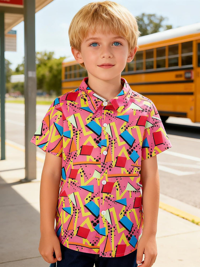 Boys Graphic Button Down Shirts Short Sleeve Hawaiian Top