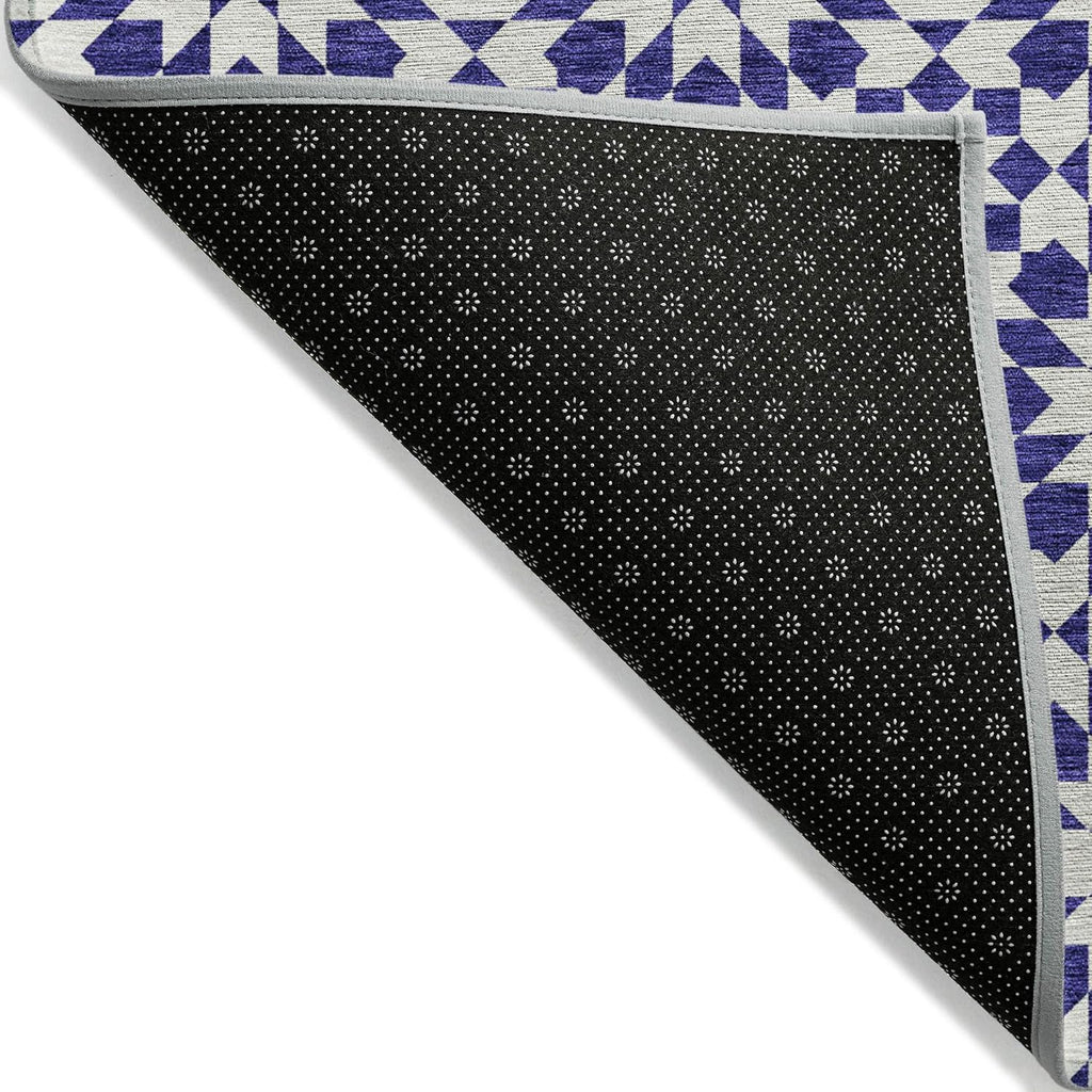 5' X 8' Navy Blue and Ivory Floral Medallion Washable Indoor Outdoor Area Rug