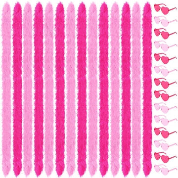 5 Ft 14Pcs Feather Boas and 14Pcs Heart Sunglasses Set Artificial Fluffy Boas for Party Bulk Women Bachelorette Party