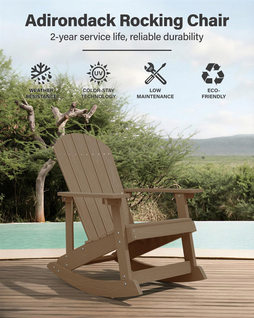 Adirondack Rocking Chair Set of 2, All-Weather Resistant, Teak