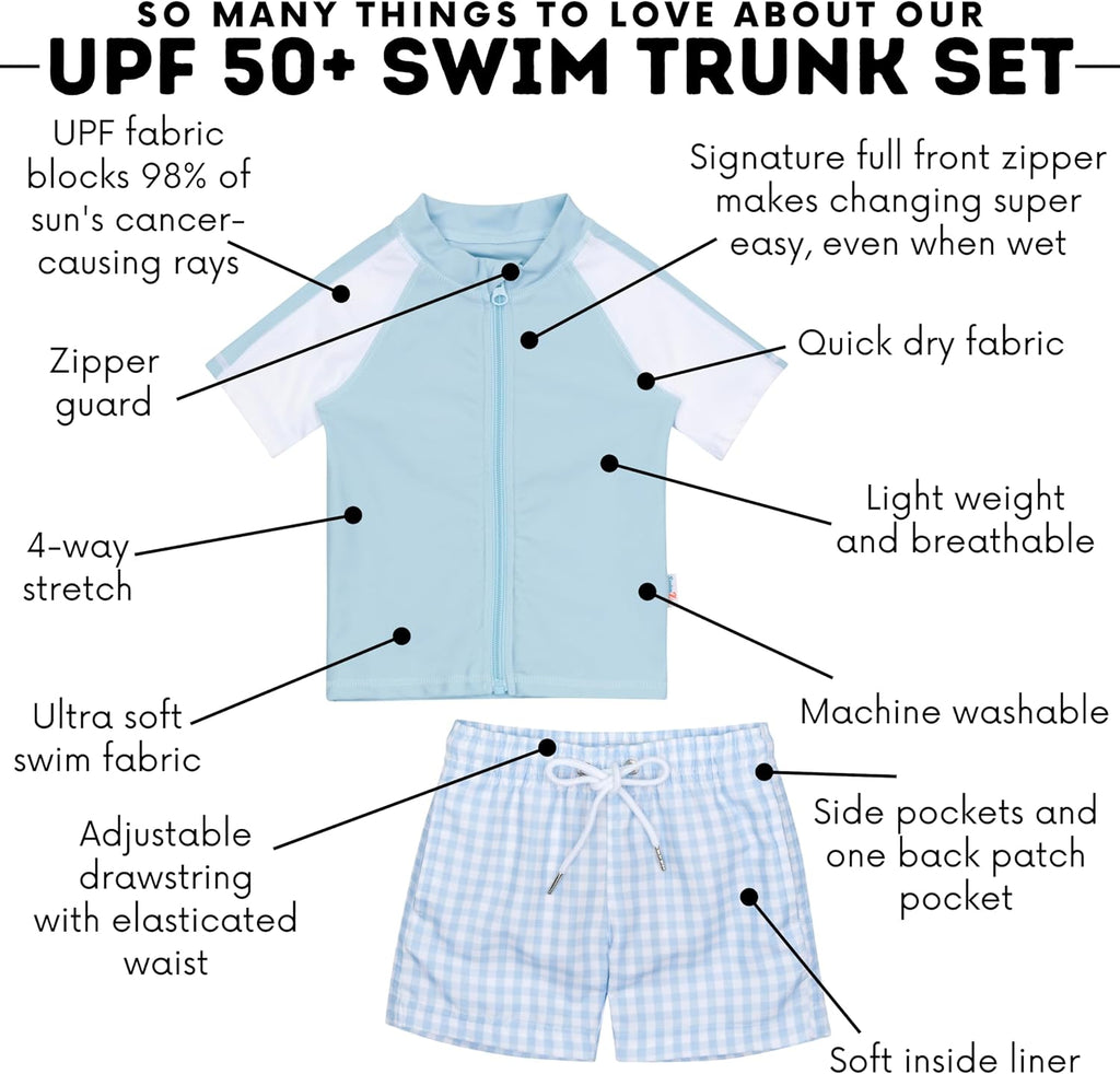 Boys' Short Sleeve Rash Guard & Swim Shorts Set - UPF 50+ Sun Protection