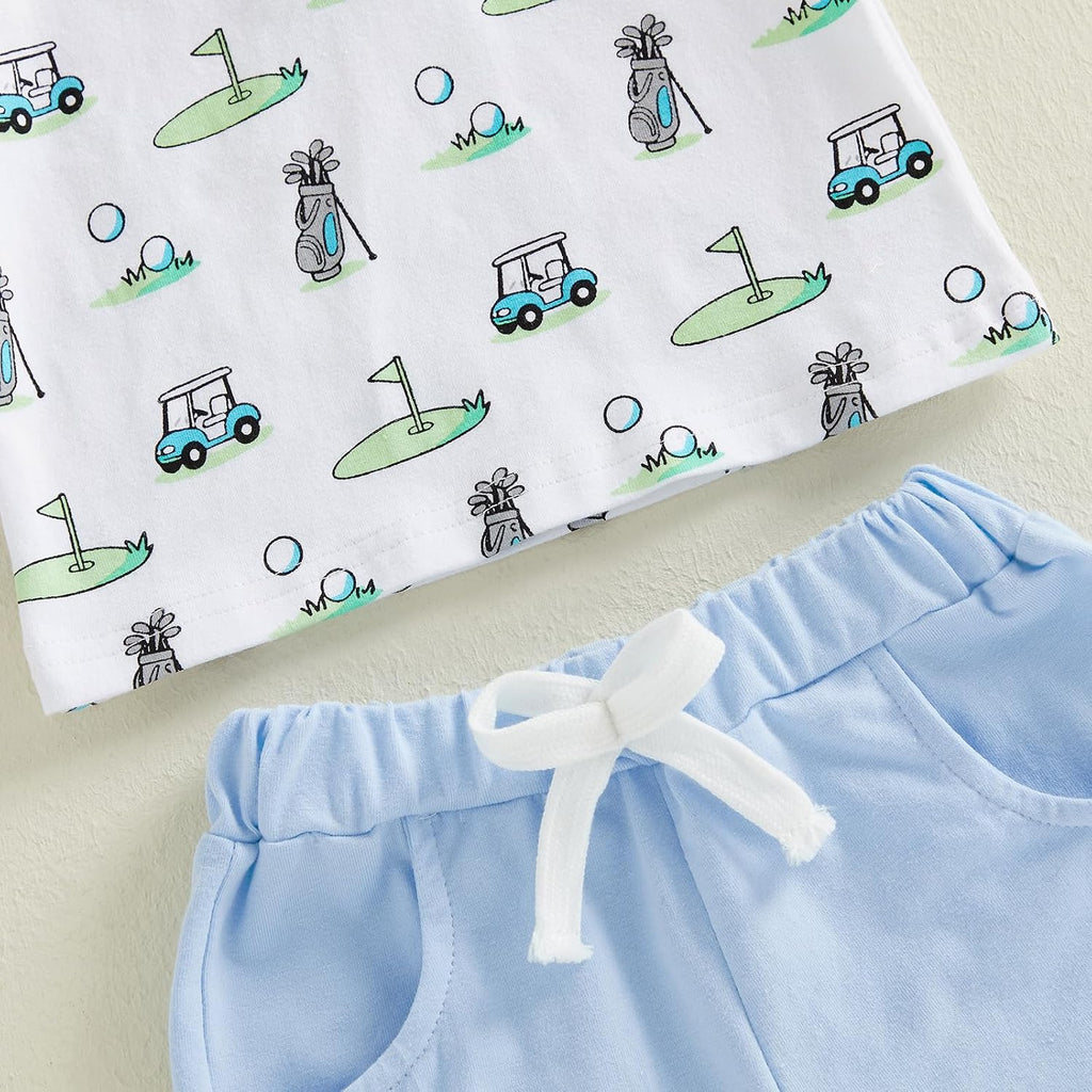 Toddler Baby Boy Summer Outfit Short Sleeve Embroidered Printed Button Down T-shirt Shorts Set 2Pcs Infant Clothes