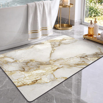 Gold Marble Bathroom Rugs Non Slip, Absorbent Thin Bath Mat